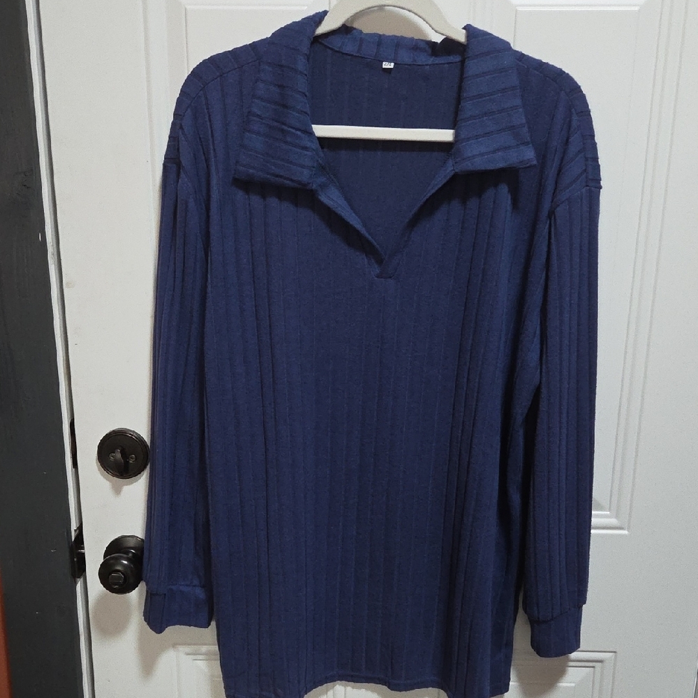 Women's Blue Ribbed Sweater2xl Lightweight